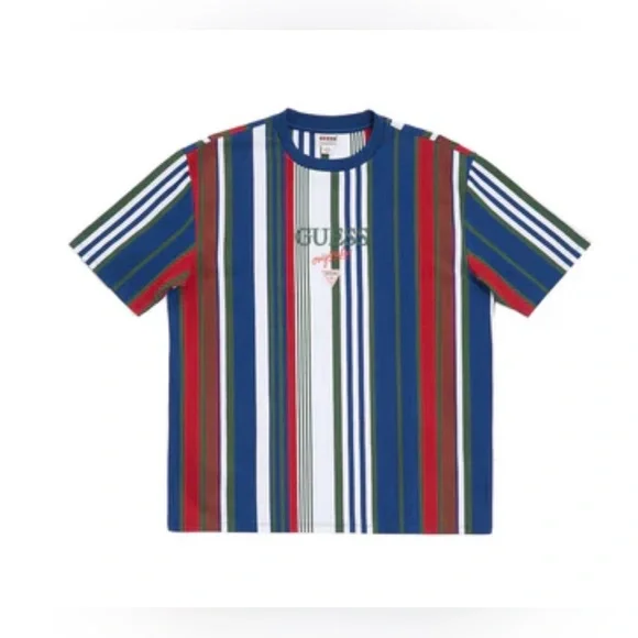 Men’s S & M Guess Originals Pat Vertical Striped Tee- Relaxed Fit - Unisex - Picture 2 of 14